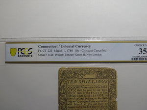 1780 10s Hartford Connecticut CT Colonial Currency Note Bill Ten Shillings VF35