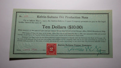 $10 1915 Kelvin-Sultana Copper Company Ore Production Obsolete Currency Note