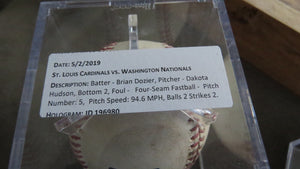 2019 Brian Dozier Washington Nationals Game Used Foul Baseball! Dakota Hudson