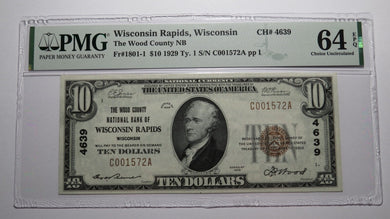 $10 1929 Wisconsin Rapids Wisconsin National Currency Bank Note Bill #4639 UNC64