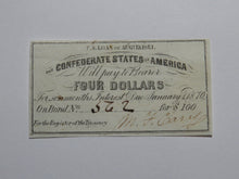Load image into Gallery viewer, $4 1861 Confederate Bond Coupon Certificate Currency Bank Note Bill UNC
