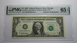 $1 1995 Repeater Serial Number Federal Reserve Currency Bank Note Bill PMG UNC65