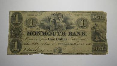 $1 1841 Freehold New Jersey NJ Obsolete Currency Bank Note Bill Monmouth Bank!
