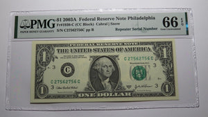 $1 2003 Repeater Serial Number Federal Reserve Currency Bank Note Bill PMG UNC66