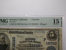 Load image into Gallery viewer, $5 1902 Berkeley California CA National Currency Bank Note Bill #12320 F15 PMG