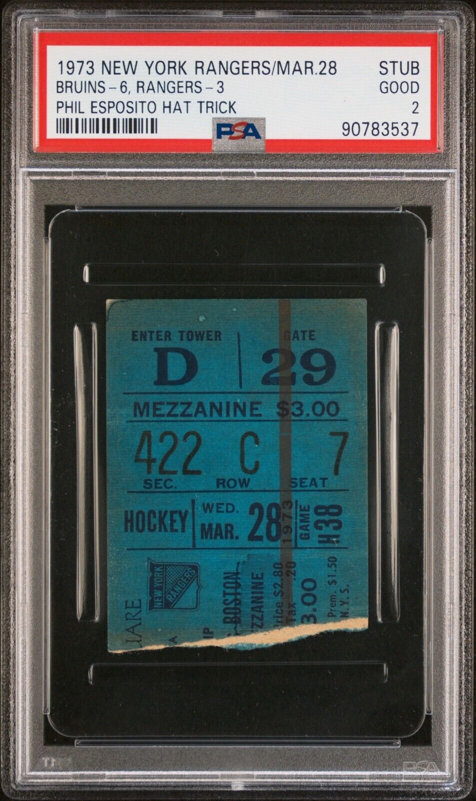 3/28/73 New York Rangers Boston Bruins Hockey Ticket Stub Phil Esposito 4 Goals