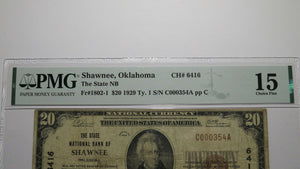 $20 1929 Shawnee Oklahoma OK National Currency Bank Note Bill Ch. #6416 F15 PMG