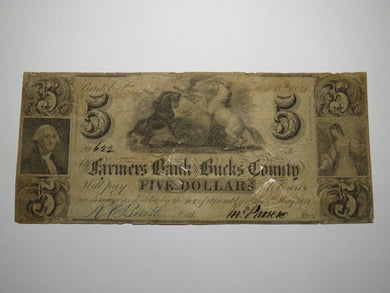 $5 1841 Bristol Pennsylvania Obsolete Currency Bank Note Bill Bucks County!