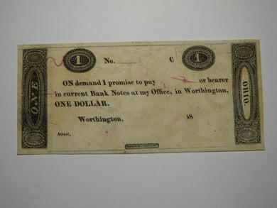 $1 18__ Worthington Ohio OH Obsolete Currency Bank Note Erza Griswold UNC++