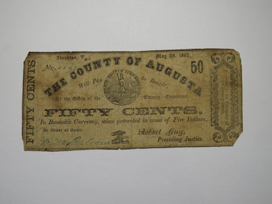 $.50 1862 Staunton Virginia VA Obsolete Currency Bank Note Bill! Augusta County