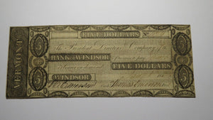 $5 1831 Windsor Vermont VT Obsolete Currency Bank Note Bill! Bank of Windsor VF+