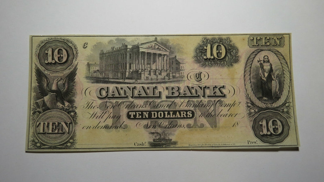 $10 18__ New Orleans Louisiana Obsolete Currency Bank Note Remainder Bill! Canal