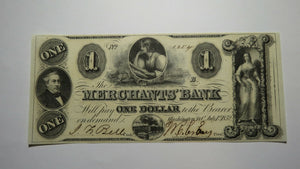 $1 1852 Washington D.C. Obsolete Currency Bank Note Bill! Merchants Bank DC XF++