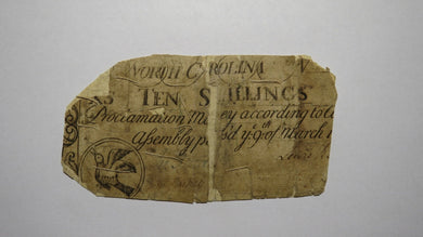 1754 Ten Shillings North Carolina NC Colonial Currency Note Bill! RARE 10s!
