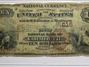 $10 1882 Yarmouth Port Massachusetts National Currency Bank Note Bill Brown Back