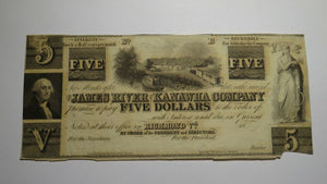 $5 18__ Richmond Virginia Obsolete Currency Bank Note Bill! James River Kanawha