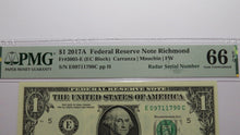 Load image into Gallery viewer, $1 2017 Radar Serial Number Federal Reserve Currency Bank Note Bill PMG UNC66EPQ