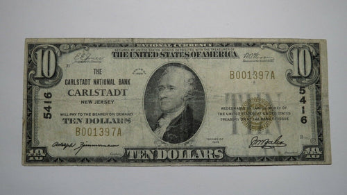 $10 1929 Carlstadt New Jersey NJ National Currency Bank Note Bill Charter #5416