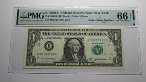 $1 2003 Radar Serial Number Federal Reserve Currency Bank Note Bill PMG UNC66EPQ