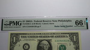 $1 2003 Radar Serial Number Federal Reserve Currency Bank Note Bill PMG UNC66EPQ