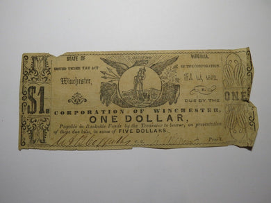$1 1862 Winchester Virginia Obsolete Currency Bank Note Bill Corp. of Winchester