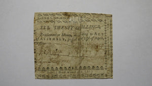 1761 20 Shillings North Carolina Colonial Currency Note Bill! RARE ISSUE! 20s