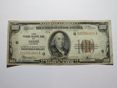 $100 1929 Chicago National Currency Fancy Serial # Federal Reserve Bank Note F++