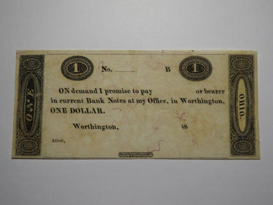 $1 18__ Worthington Ohio OH Obsolete Currency Bank Note Erza Griswold UNC++