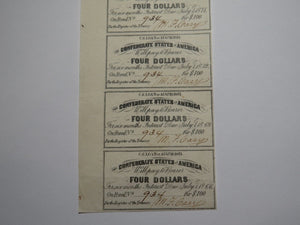 $4 1861 Confederate Bond Coupon Certificate Uncut Sheet Currency Bank Note Bill