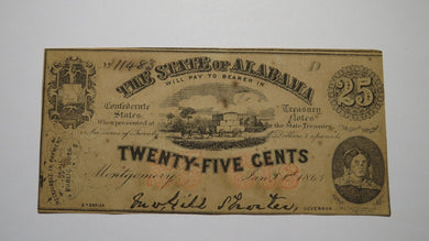 $.25 1863 Montgomery Alabama Obsolete Currency Bank Note Bill AU! Plate D