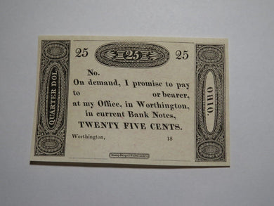 $.25 18__  Worthington Ohio Obsolete Currency Bank Note Remainder Ezra Griswold
