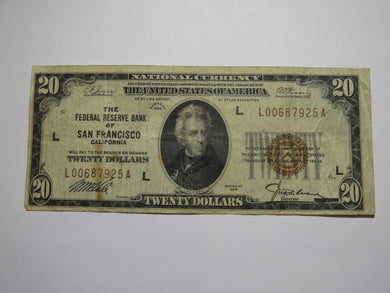 $20 1929 San Francisco CA National Currency Note Federal Reserve Bank Note Bill