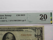 Load image into Gallery viewer, $10 1929 Caldwell New Jersey NJ National Currency Bank Note Bill Ch #9612 VF20
