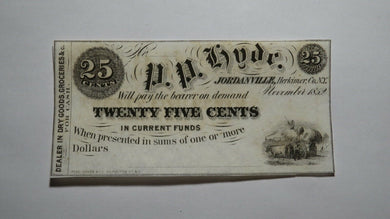 $.25 1852 Jordanville New York NY Obsolete Currency Bank Note Bill Herkimer CU++