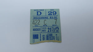 October 21, 1970 New York Rangers Vs. Toronto Maple Leafs NHL Hockey Ticket Stub