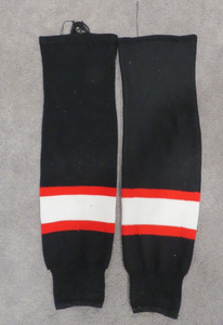 1989-94 Michel Goulet Chicago Blackhawks NHL Game Hockey Socks Black HOF