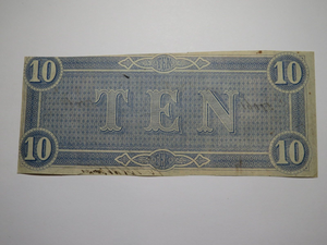 $10 1864 Richmond Virginia VA Confederate Currency Bank Note Bill RARE T68 VF+