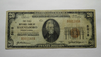 $20 1929 Barnesboro Pennsylvania PA National Currency Bank Note Bill Ch. #5818