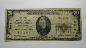 $20 1929 Barnesboro Pennsylvania PA National Currency Bank Note Bill Ch. #5818