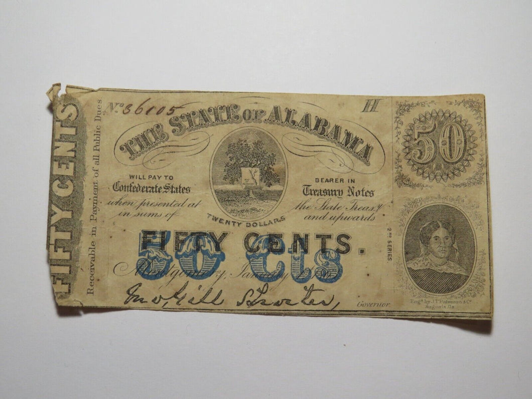 $.50 1863 Montgomery Alabama AL Obsolete Currency Bank Note Bill State of AL
