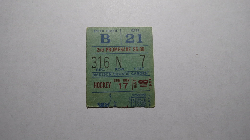November 17, 1968 New York Rangers Vs. Montreal Canadiens Hockey Ticket Stub!