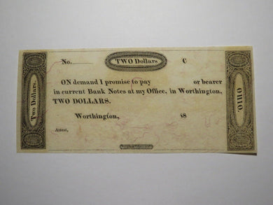 $2 18__ Worthington Ohio OH Obsolete Currency Bank Note Erza Griswold UNC++