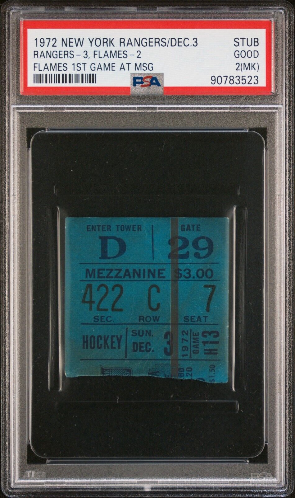 12/3/72 New York Rangers Atlanta Flames NHL Hockey Ticket Stub Flames 1st Game
