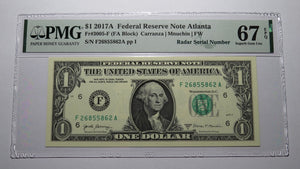 $1 2017 Radar Serial Number Federal Reserve Currency Bank Note Bill! PMG UNC67