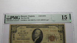 $10 1929 Bassett Virginia VA National Currency Bank Note Bill Ch #11976 F15 PMG