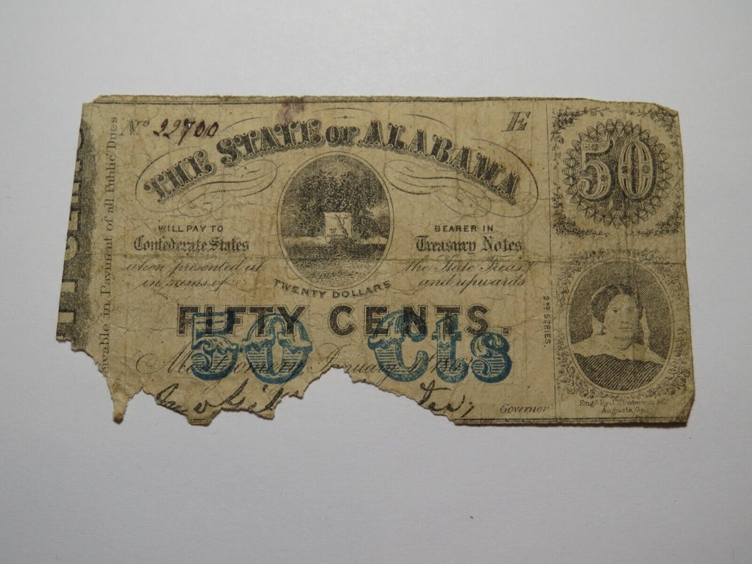 $.50 1863 Montgomery Alabama AL Obsolete Currency Bank Note Bill State of AL