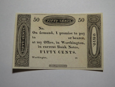 $.50 18__  Worthington Ohio Obsolete Currency Bank Note Remainder Ezra Griswold