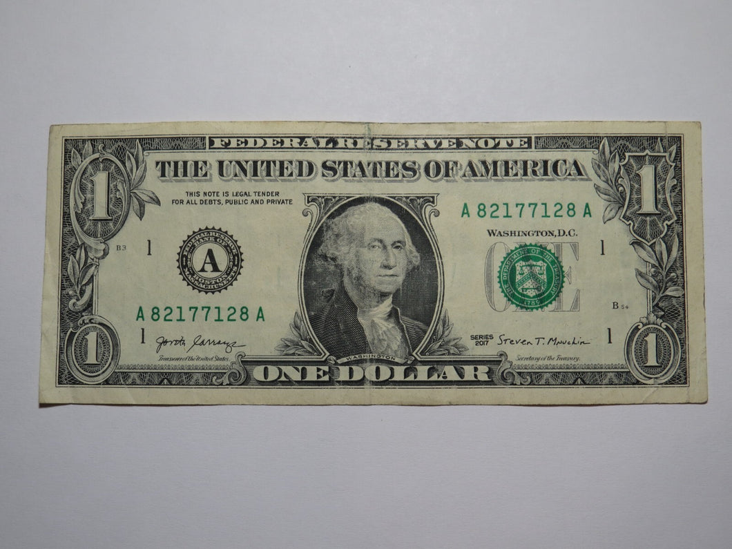 $1 2017 Radar Serial Number Federal Reserve Currency Bank Note Bill #82177128