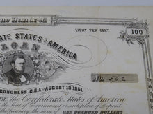 Load image into Gallery viewer, $100 1863 Confederate Bond Certificate Currency Bank Note Bill UNC 14&quot; X 9&quot;