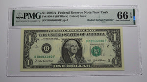 $1 2003 Radar Serial Number Federal Reserve Currency Bank Note Bill PMG UNC66EPQ